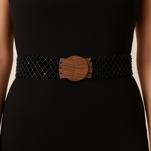 Elastic Wood Bead Belts, Black, 34.4 inch~38.3 inch - Picture 1 of 6